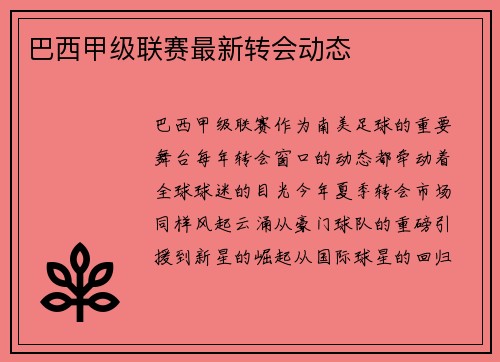 巴西甲级联赛最新转会动态